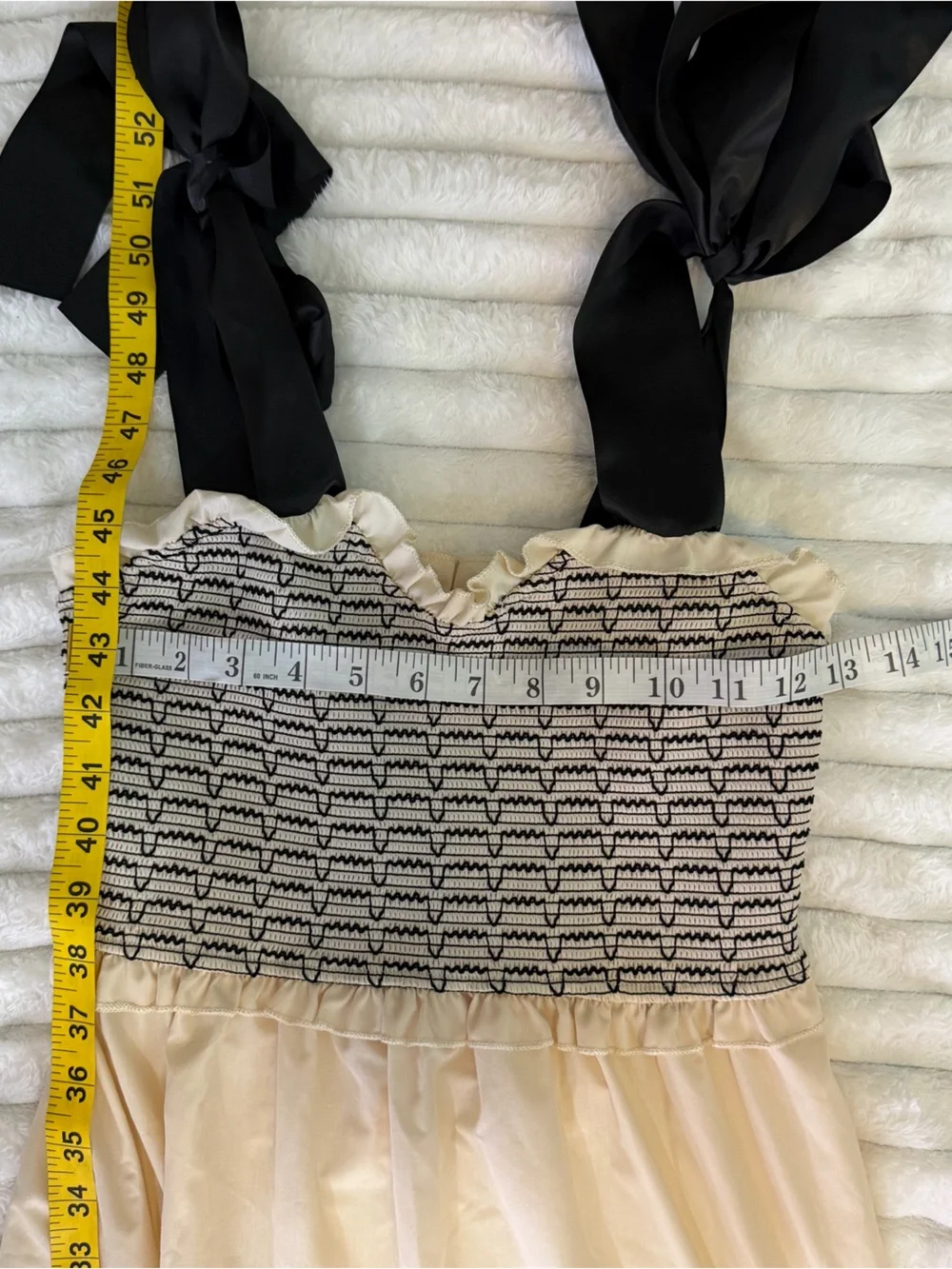 Smocked Bodice Tie-Shoulder Maxi Dress — Cream with Black Details Size Small - Picture 7 of 7
